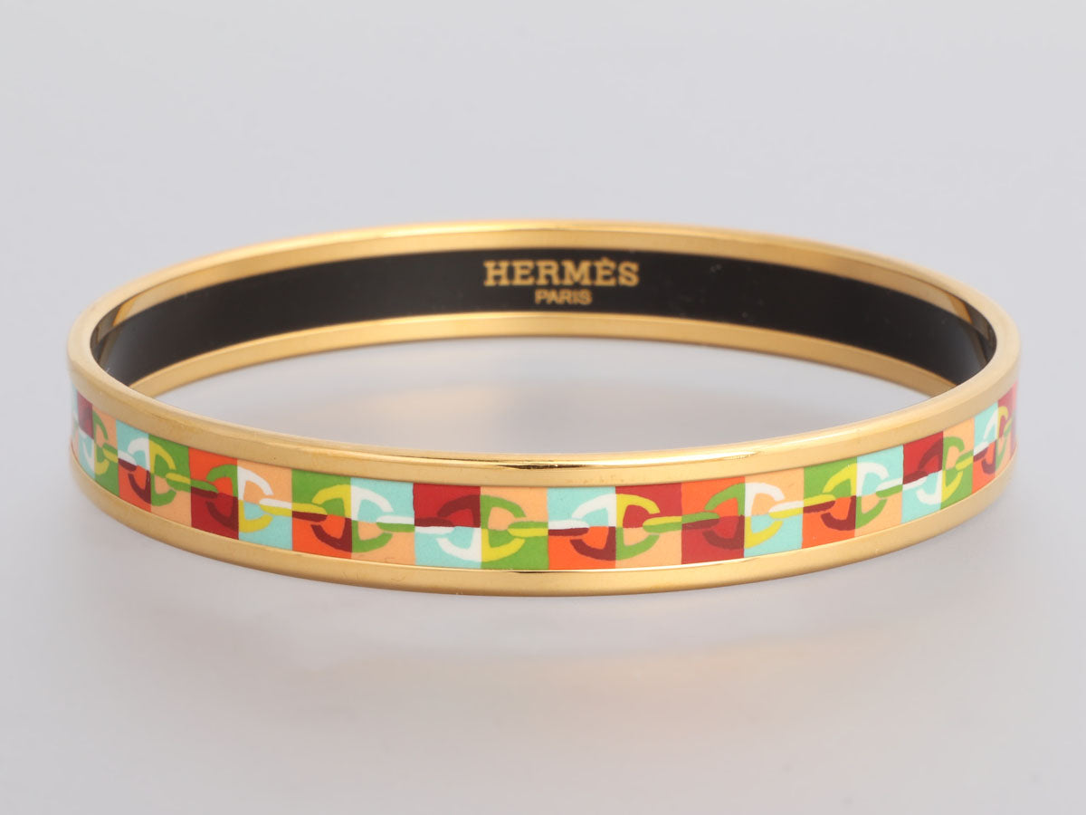 HERMES H Clic Clac Enamel Bracelet Bangle Size 7.5 Red/Gold
