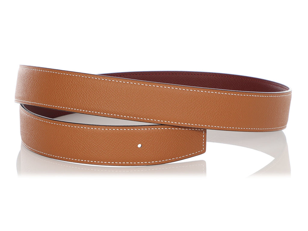 Hermès Rouge H and Gold Togo Reversible Belt Strap 32mm
