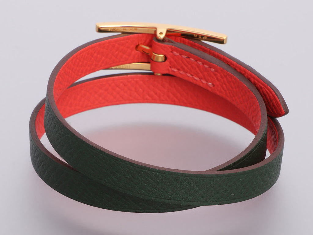 Hermès Vert Anglais and Rose Jaipur Epsom Behapi Double Tour Reversible Bracelet