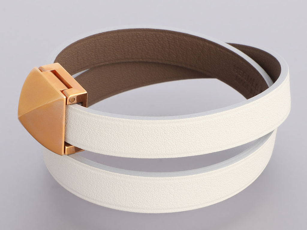 Hermès Blanc and Etoupe Swift Médor Infini Double Wrap Bracelet