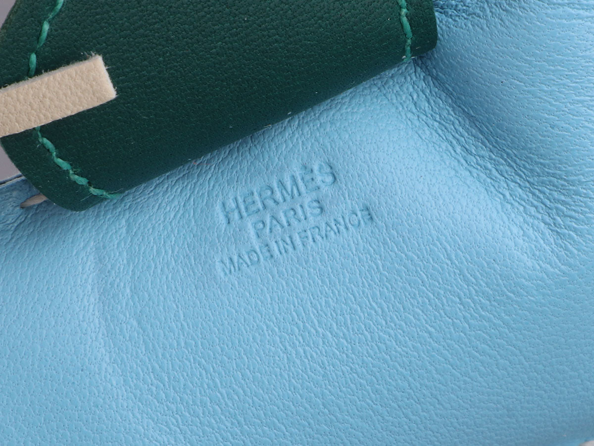 Hermes Celeste/Craie/Malachite Milo Lambskin Leather Grigri Rodeo Horse mm Bag Charm