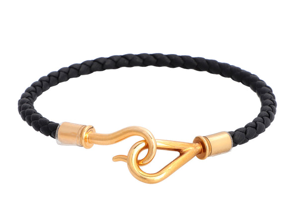 Hermès Black Leather Jumbo Hook Bracelet