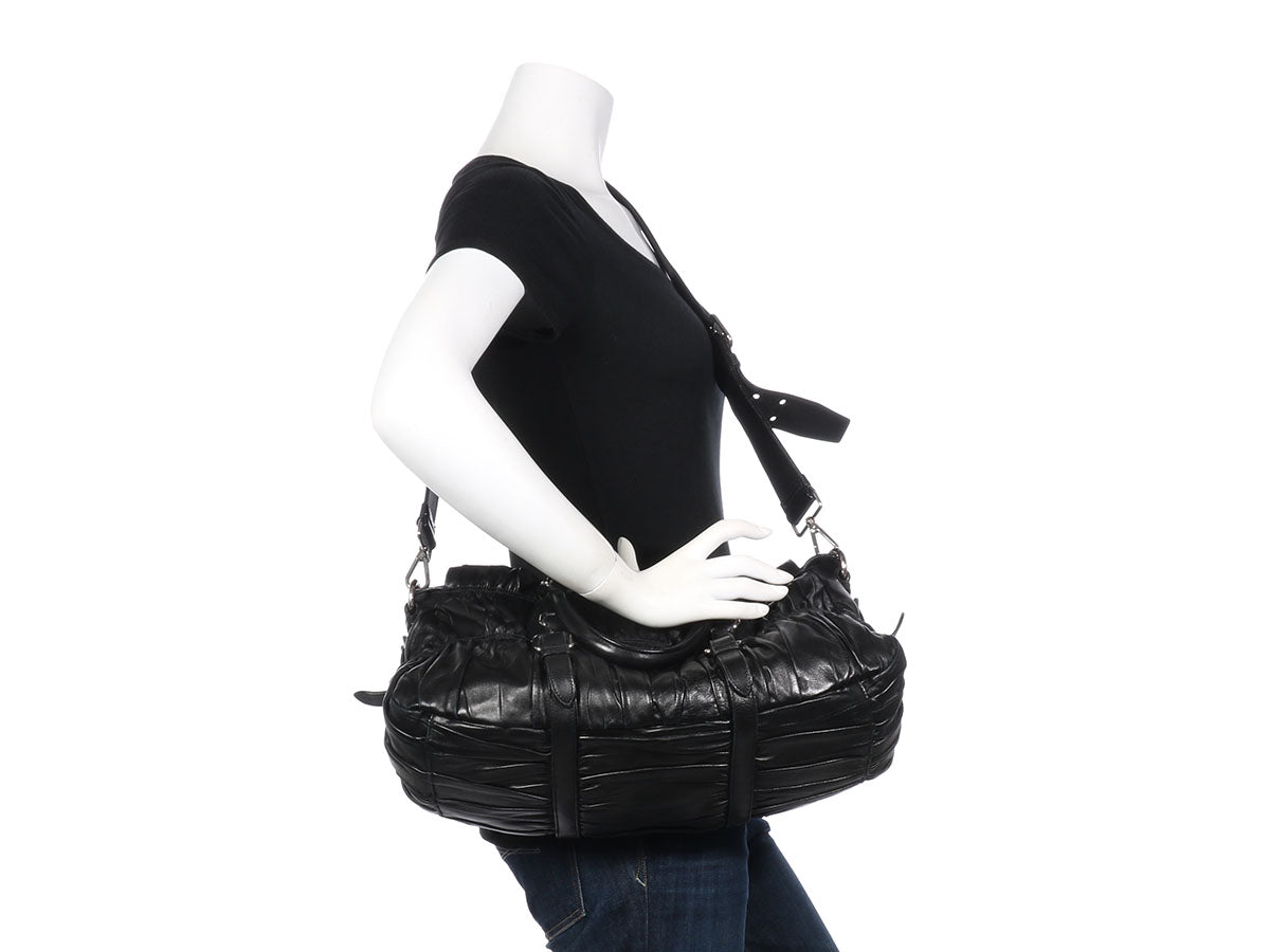 Prada Black Ruched Gaufre Bag - Ann's Fabulous Closeouts