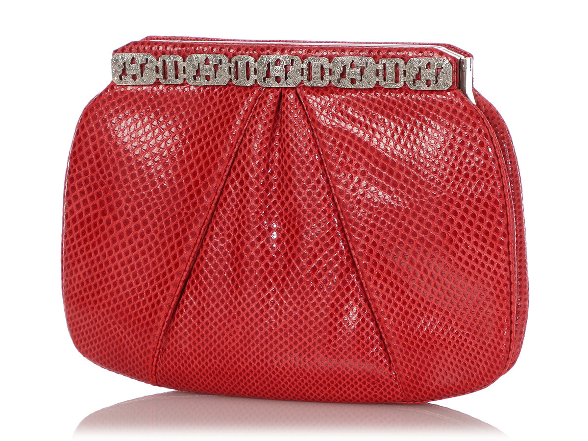 Judith Leiber Red Lizard Tassel Charm Strap Clutch Shoulder Bag For Sale at  1stDibs