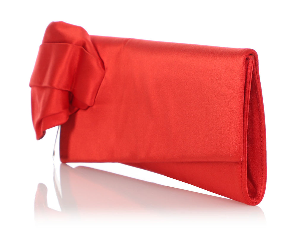 Christian Louboutin Red Satin Canta Bow Clutch
