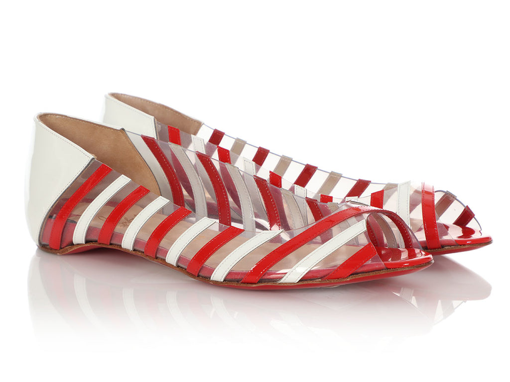 Christian Louboutin Red and White Patent and PVC A6 Flats