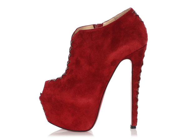 Christian Louboutin Red Suede Recouzetta Booties