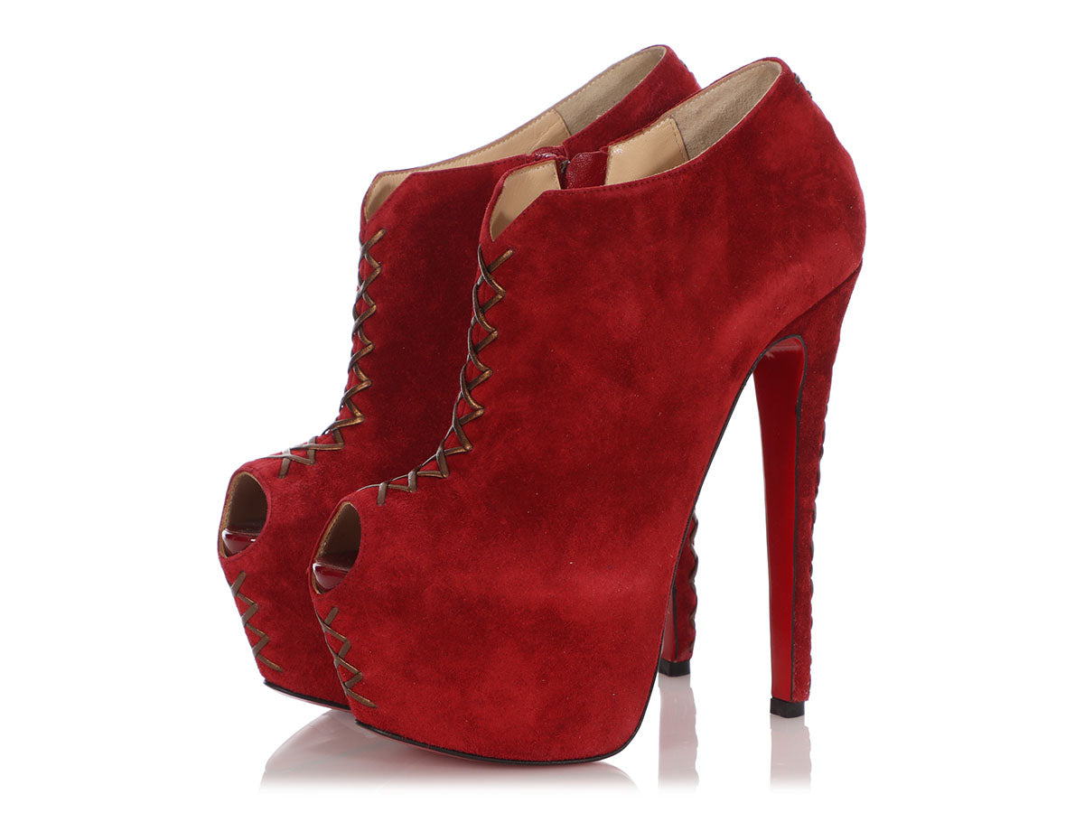 Christian Louboutin Red Suede Recouzetta Booties - Ann's Closeouts