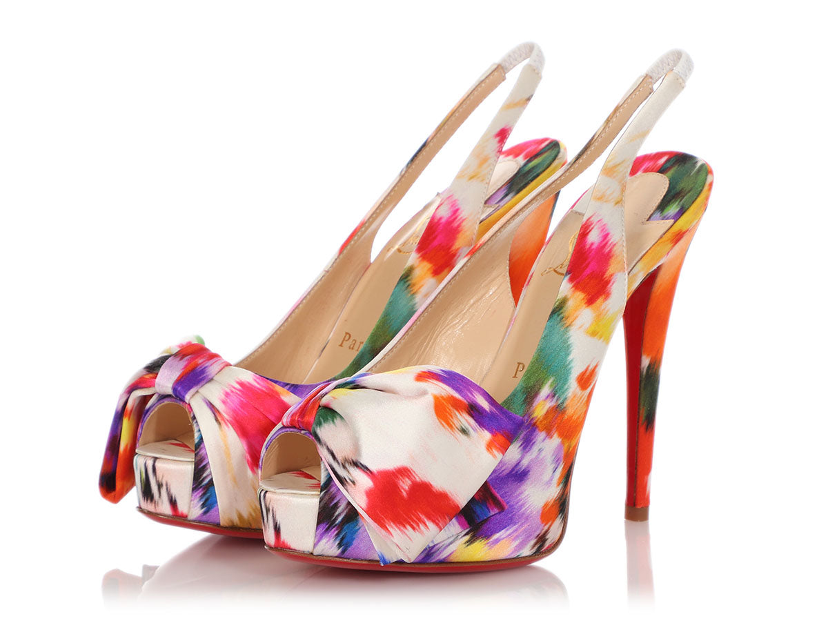 Louis Vuitton Multicolour Satin Floral Ankle Strap Block Heels