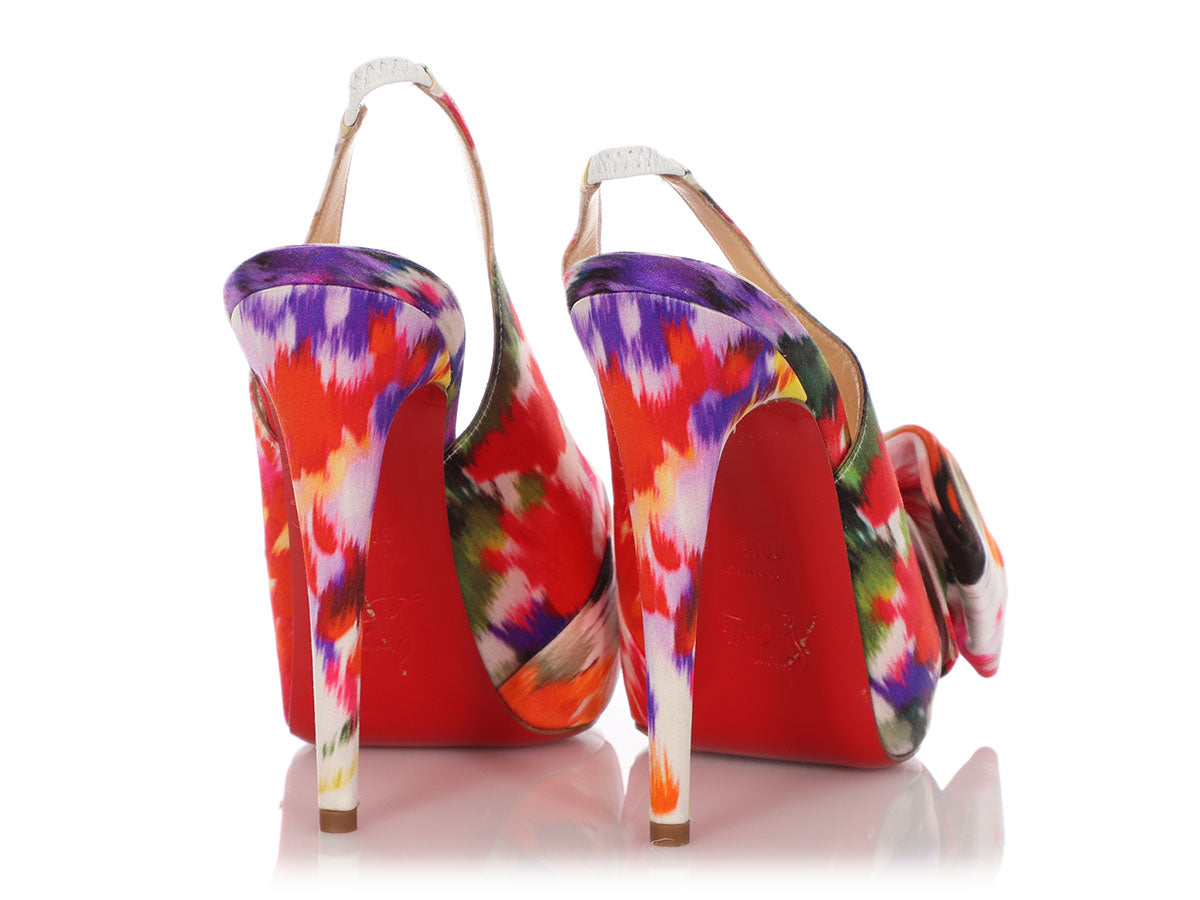 Christian Louboutin Multicolor Floral Print Satin and Leather