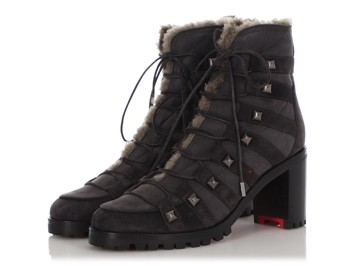 Christian Louboutin Leather Studded Accents Combat Boots