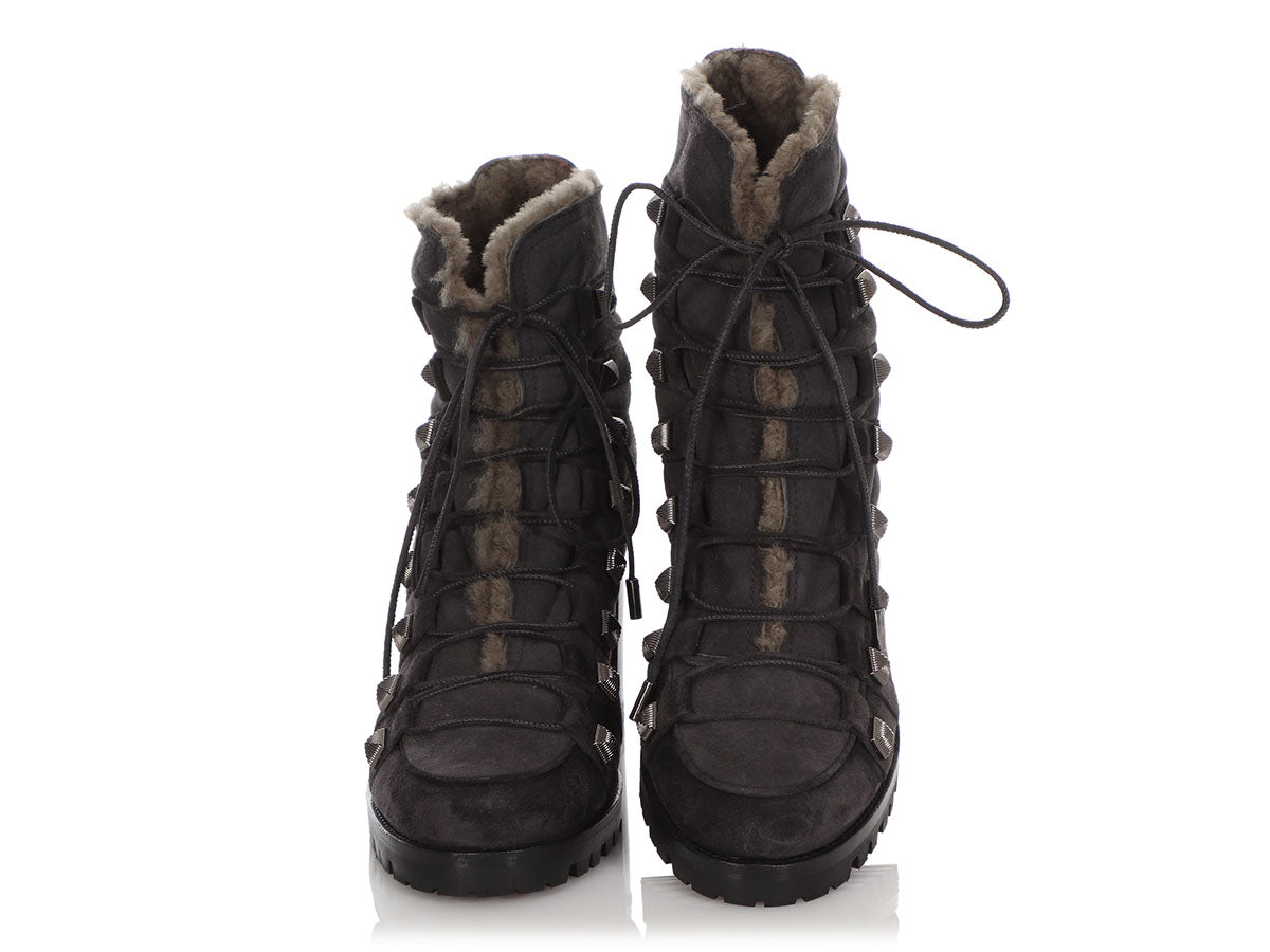 Christian Dior Black Combat Suede Lace-Up Boots