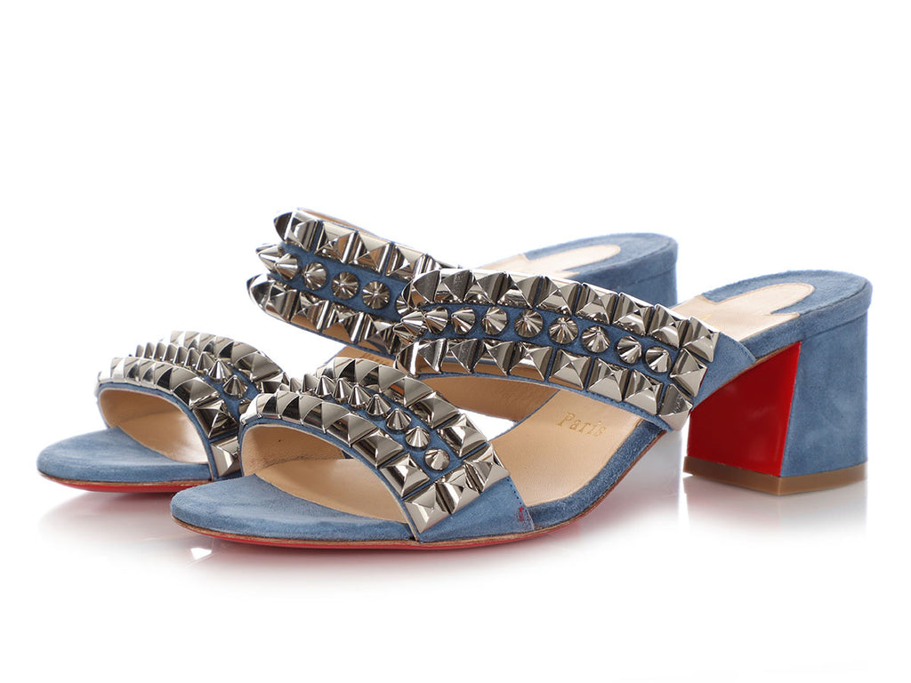 Christian Louboutin Blue Suede Tina Goes Mad Studded Sandals