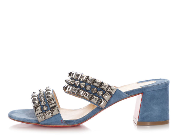 Christian Louboutin Blue Suede Tina Goes Mad Studded Sandals