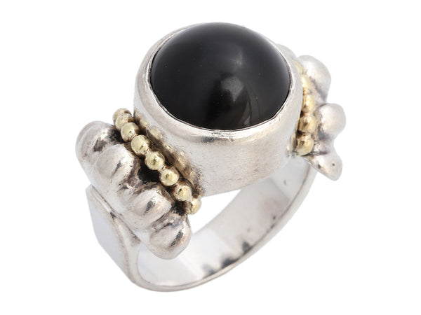 Lagos Two-Tone Black Onyx Caviar Ring