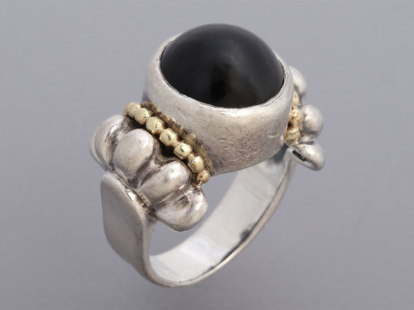 Lagos Two-Tone Black Onyx Caviar Ring