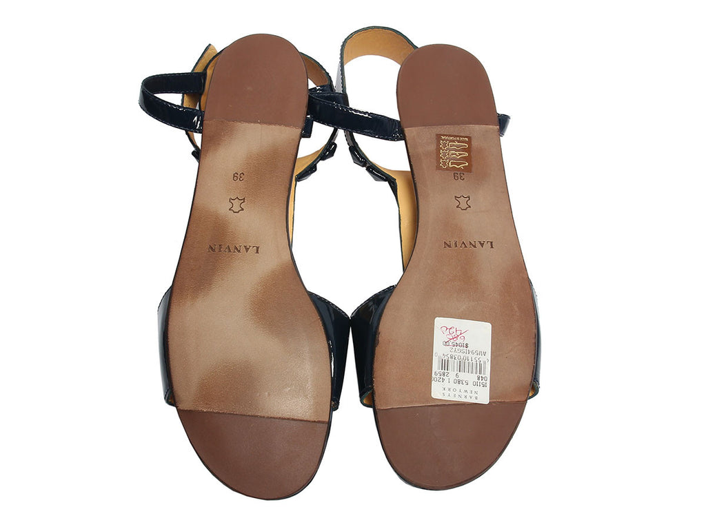 Lanvin Navy Patent Studded Flat Sandals