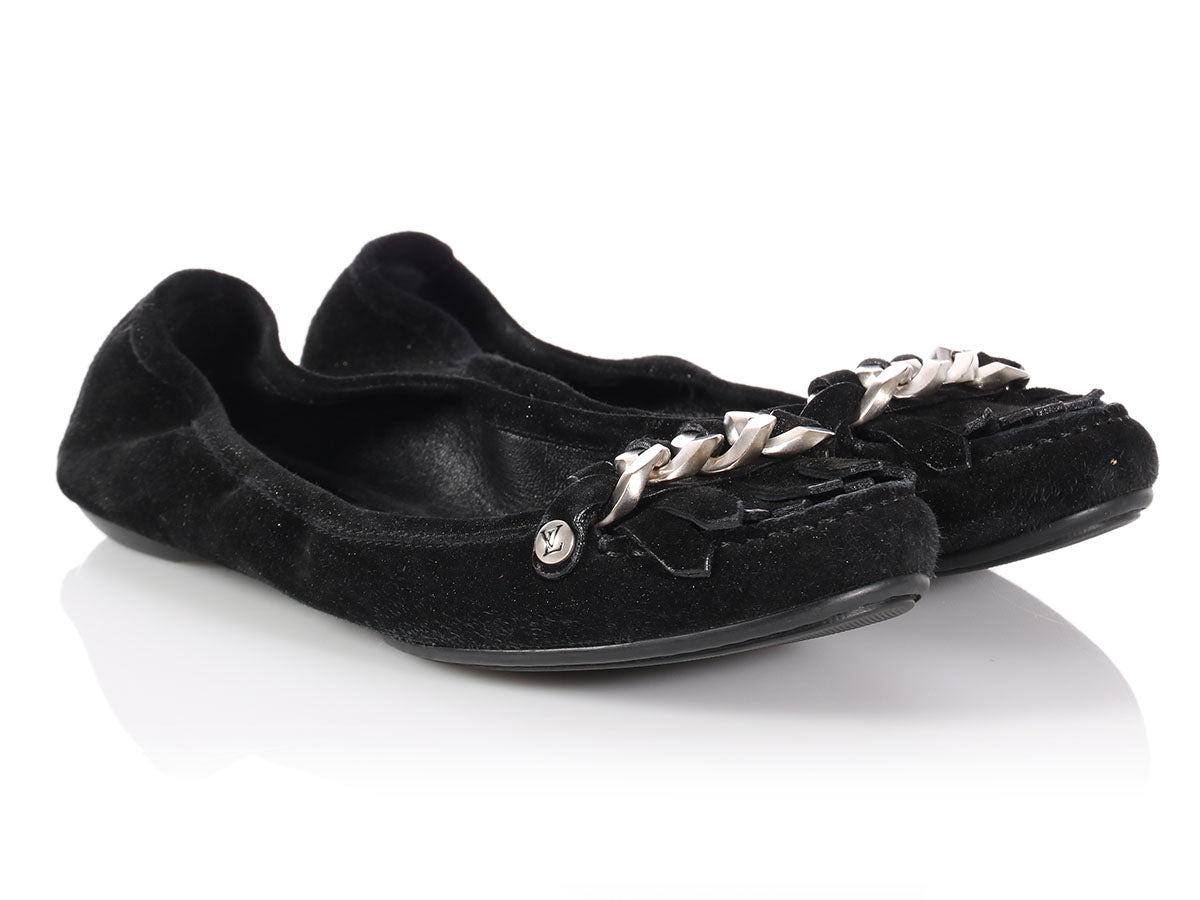 Louis Vuitton Black Suede Shimmer Whisper Ballerina Flats - Ann's