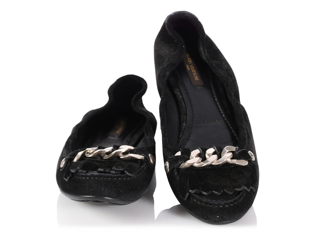 Louis Vuitton Black Suede Shimmer Whisper Ballerina Flats