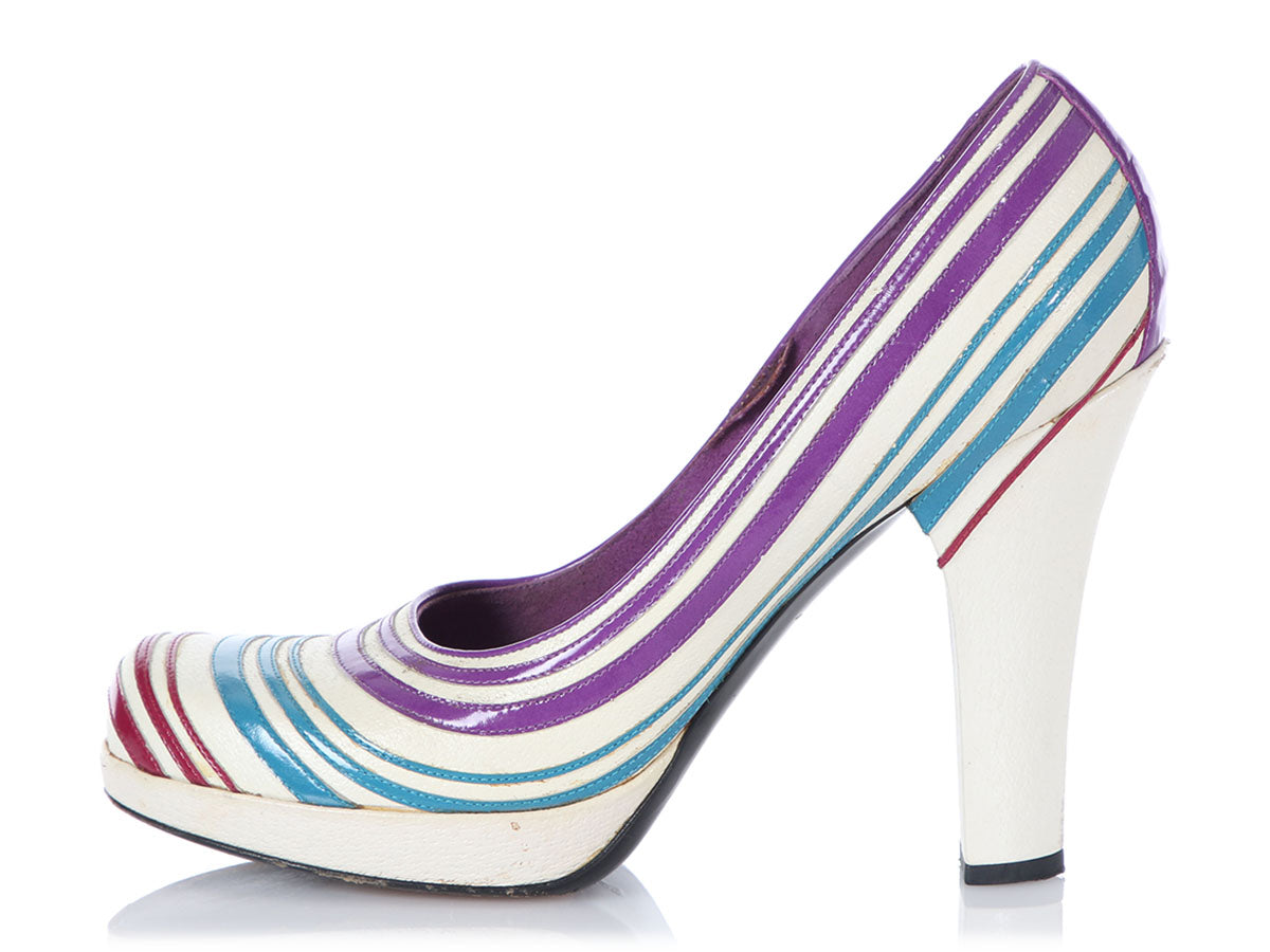 Louis Vuitton White Monogram Multicolor Ankle Strap Heels in Metallic