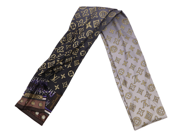 Louis Vuitton Brown and Beige Monogram Silk/Acetate Chiffon Scarf
