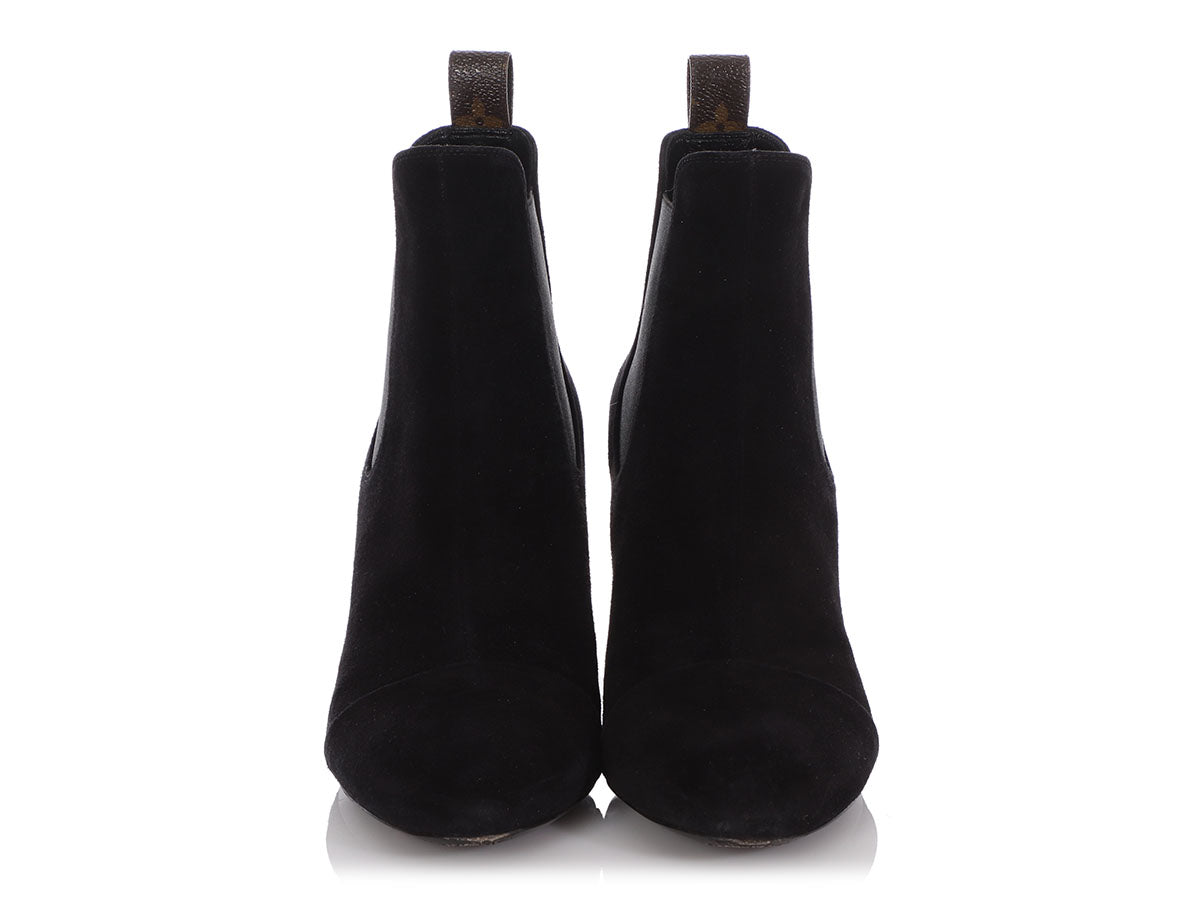 Louis Vuitton Suede Ankle Boots Booties Pumps Heels Black 39/8.5