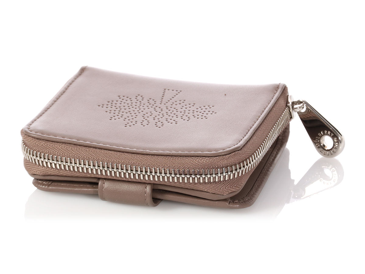Mulberry Taupe Calfskin Blossom Zip Around Purse - Ann's Fabulous Closeouts