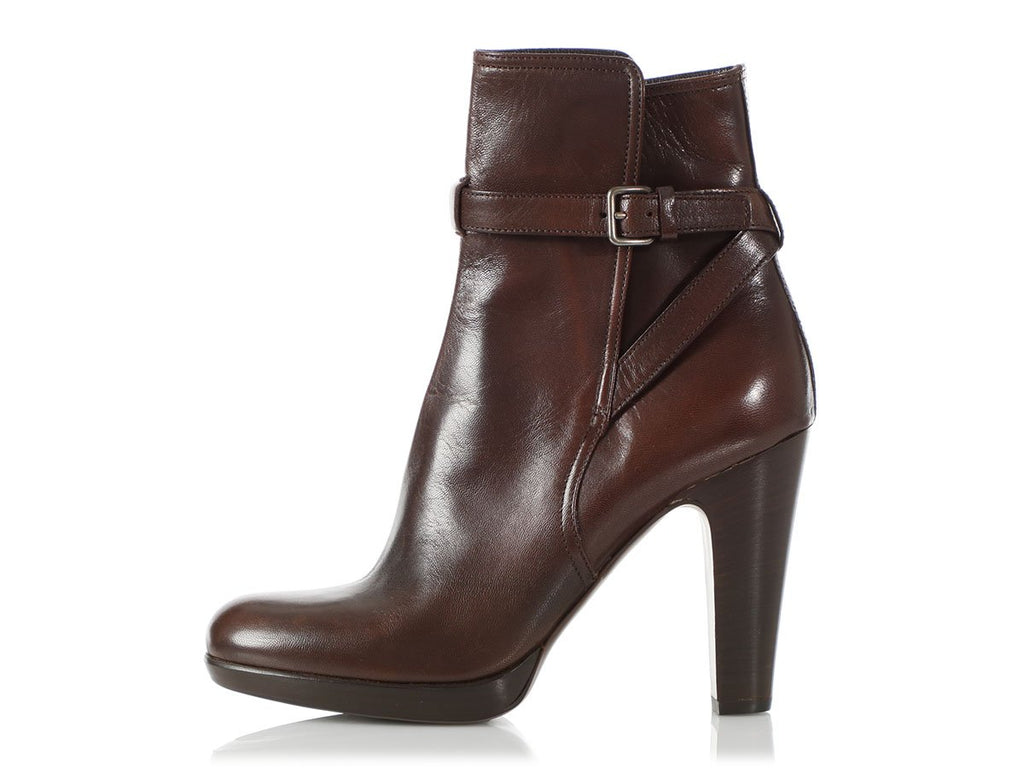 Miu Miu Brown Leather Ankle Boots