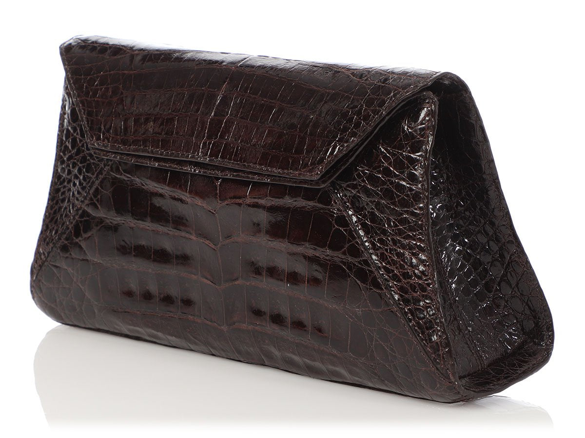 Nancy Gonzalez Brown Crocodile Evening Flap Bag - Ann's Fabulous Closeouts
