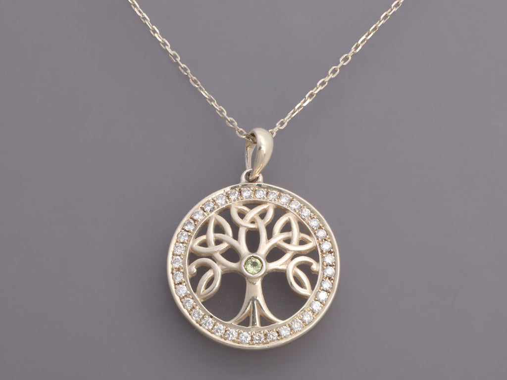 Sterling Silver Tree of Life Diamond and Peridot Pendant Necklace