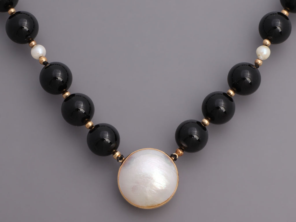 Gump's 14K Yellow Gold Black Onyx and Mabe Pearl Necklace