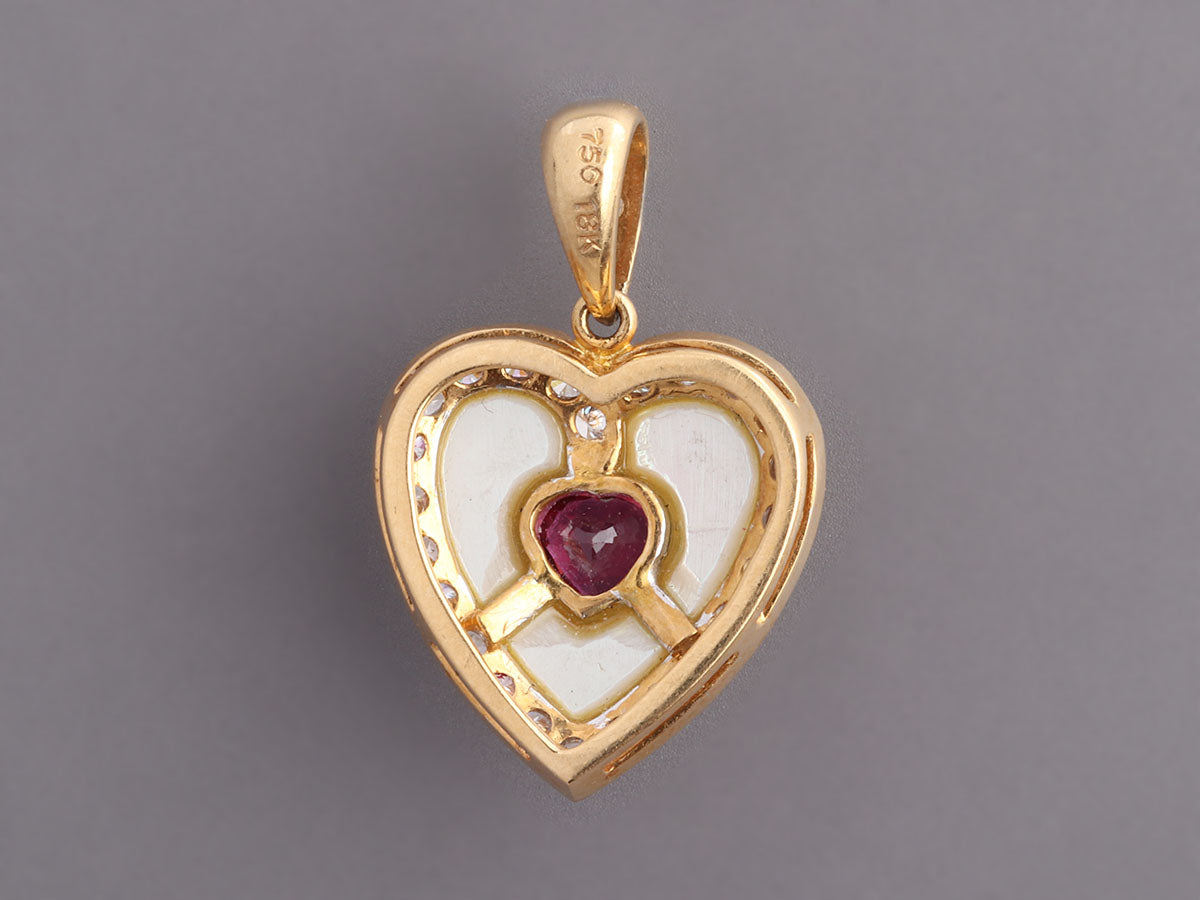 “Love Always” Ruby and 22K Gold Heart Pendants 22K Granulated Heart Only with .5Pt Diamond