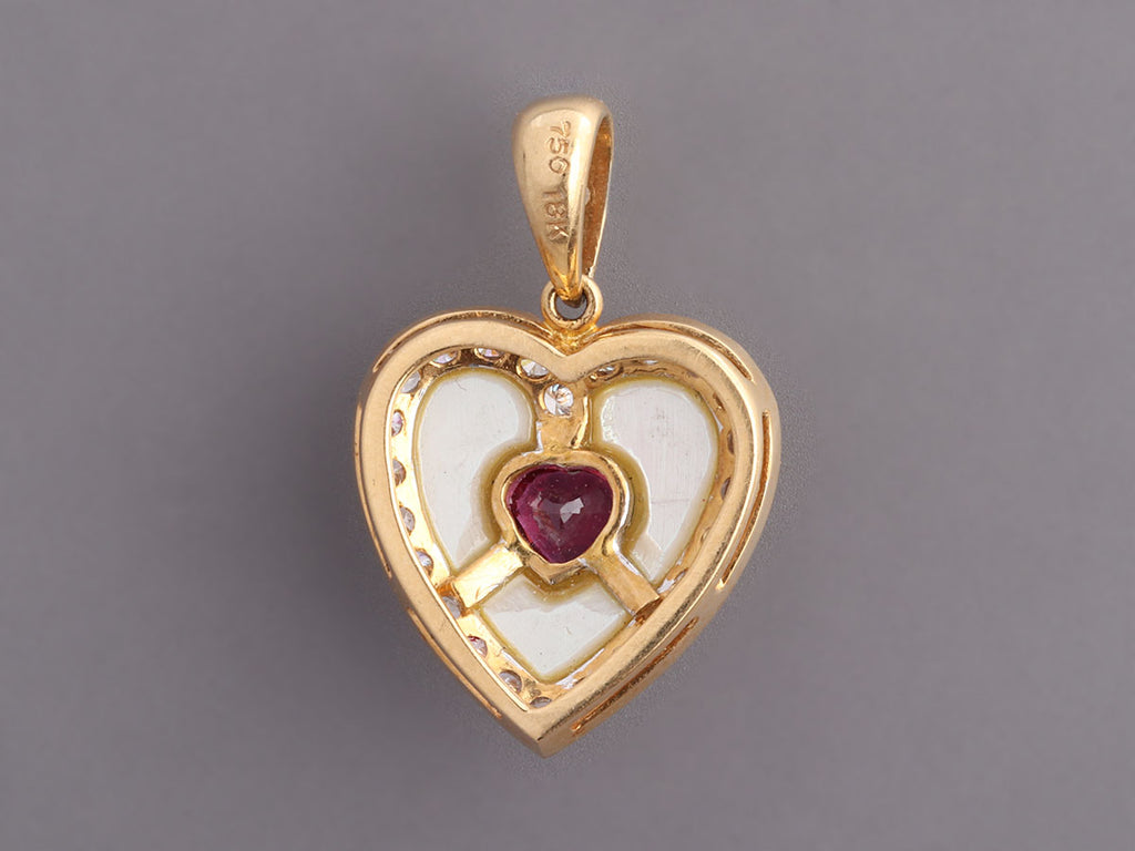 18K Yellow Gold Diamond and Ruby Heart Pendant