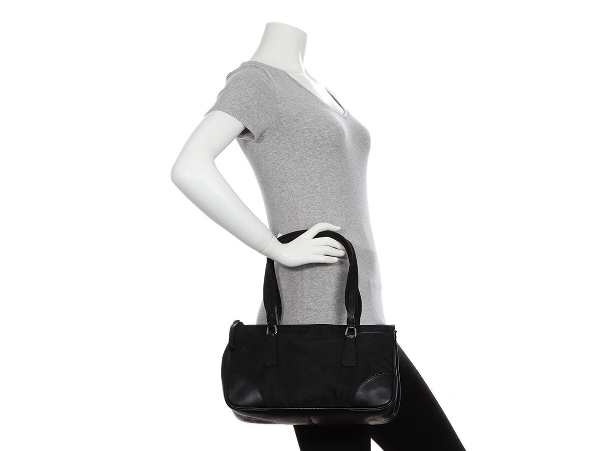 PRADA Nylon and Leather Shoulder Bag in Black