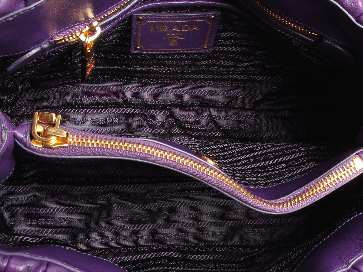 Prada Small Ruched Violet Tote - Ann's Fabulous Closeouts