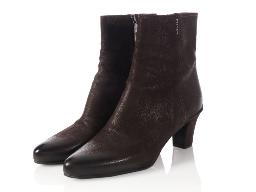 Prada Brown Leather Ankle Boots