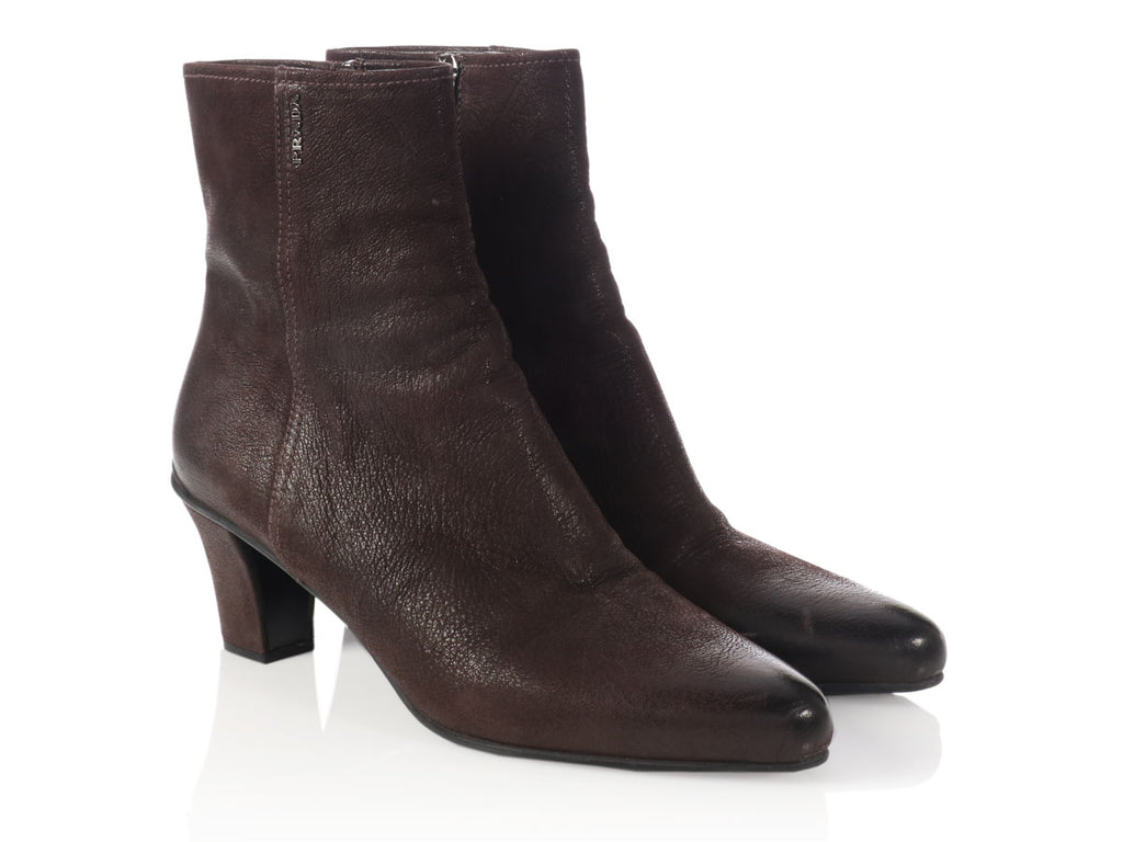 Prada Brown Leather Ankle Boots