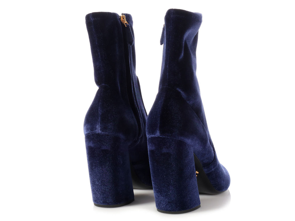 Prada Blue Velvet Ankle Boots