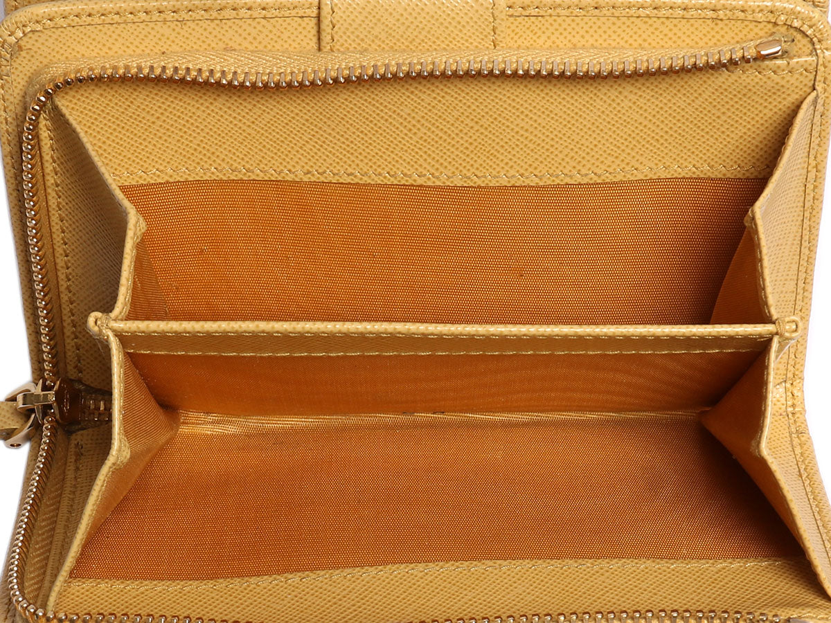 Prada Yellow Saffiano Compact Wallet - Ann's Fabulous Closeouts