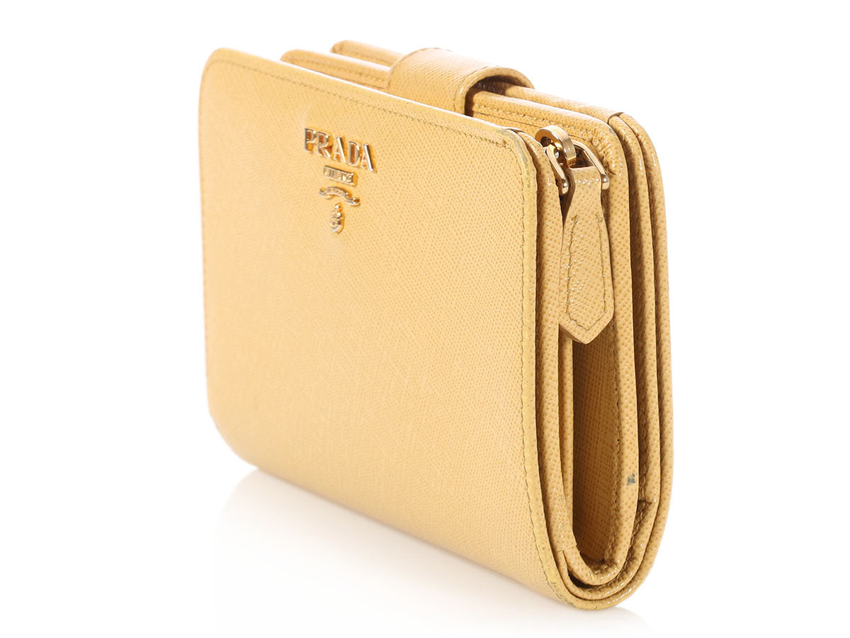Prada Saffiano Yellow Leather Card Case Wallet
