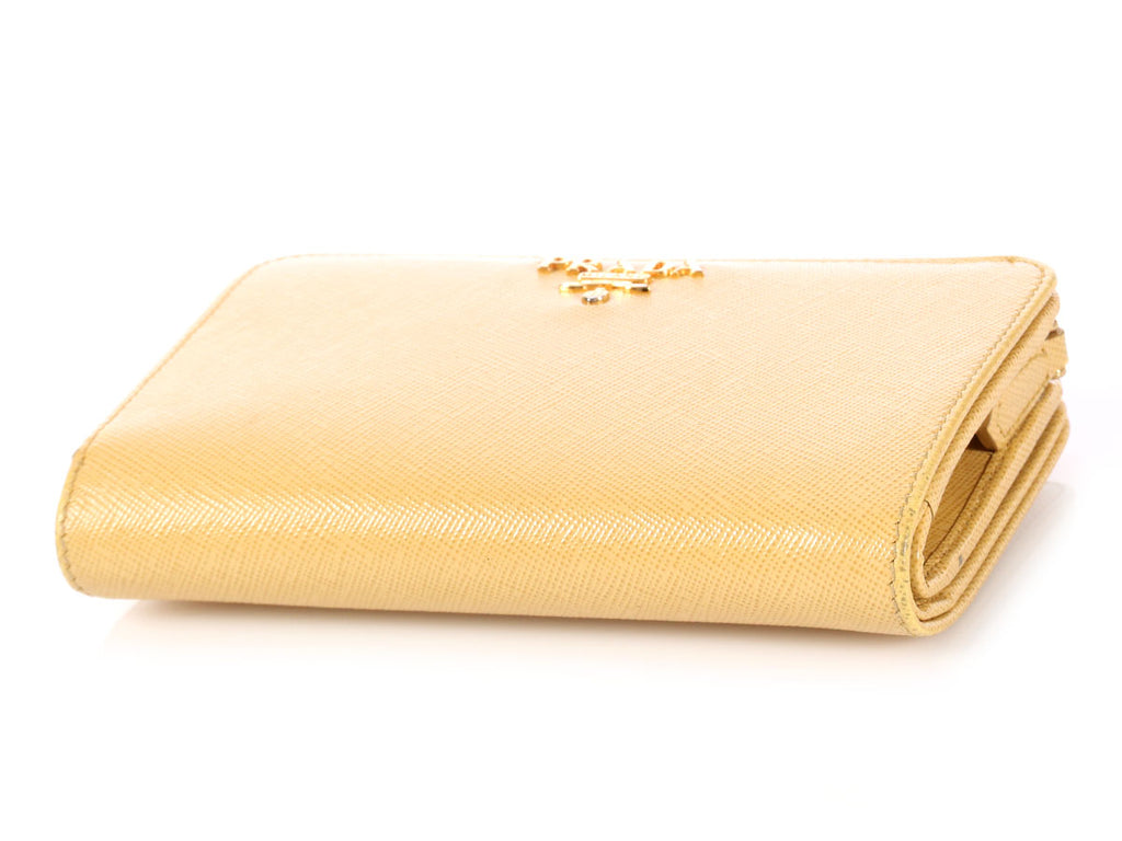 Prada Yellow Saffiano Compact Wallet