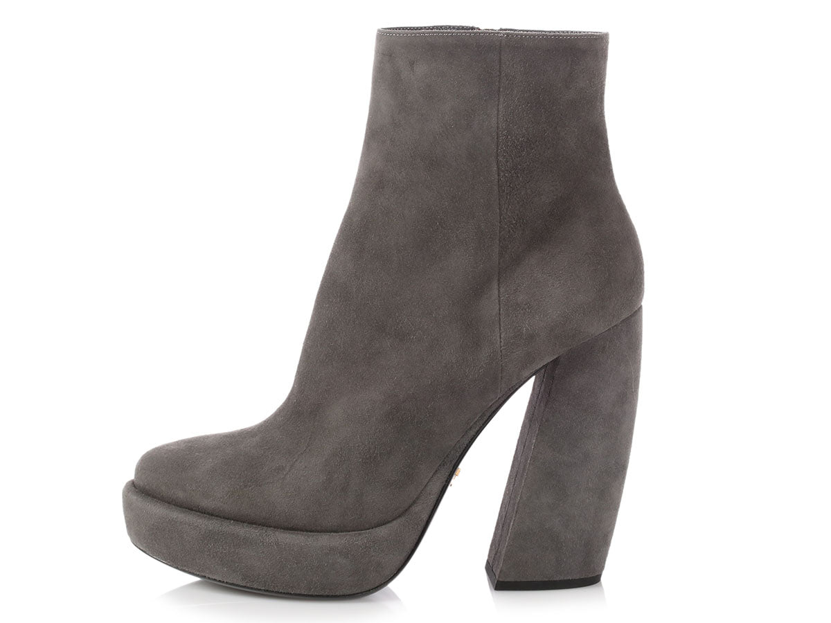 Prada Gray Suede Platform Ankle Boots