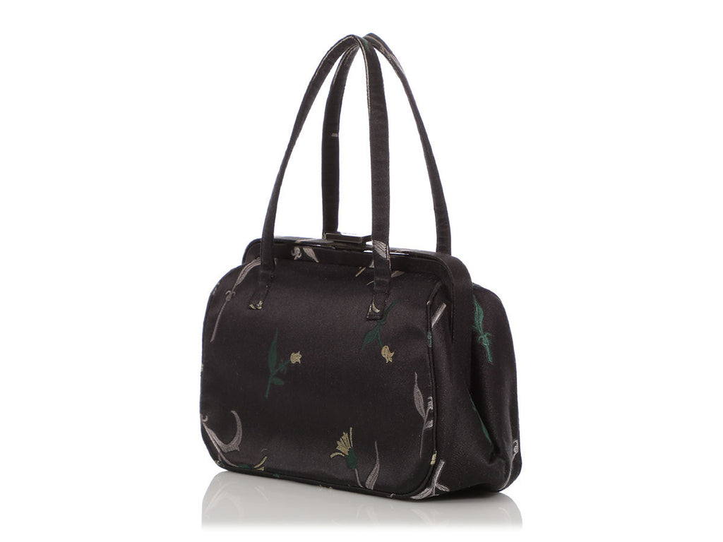 Prada Black Floral Silk Doctor Bag