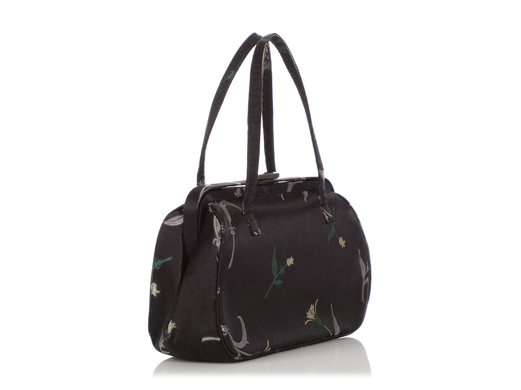Prada Black Floral Silk Doctor Bag