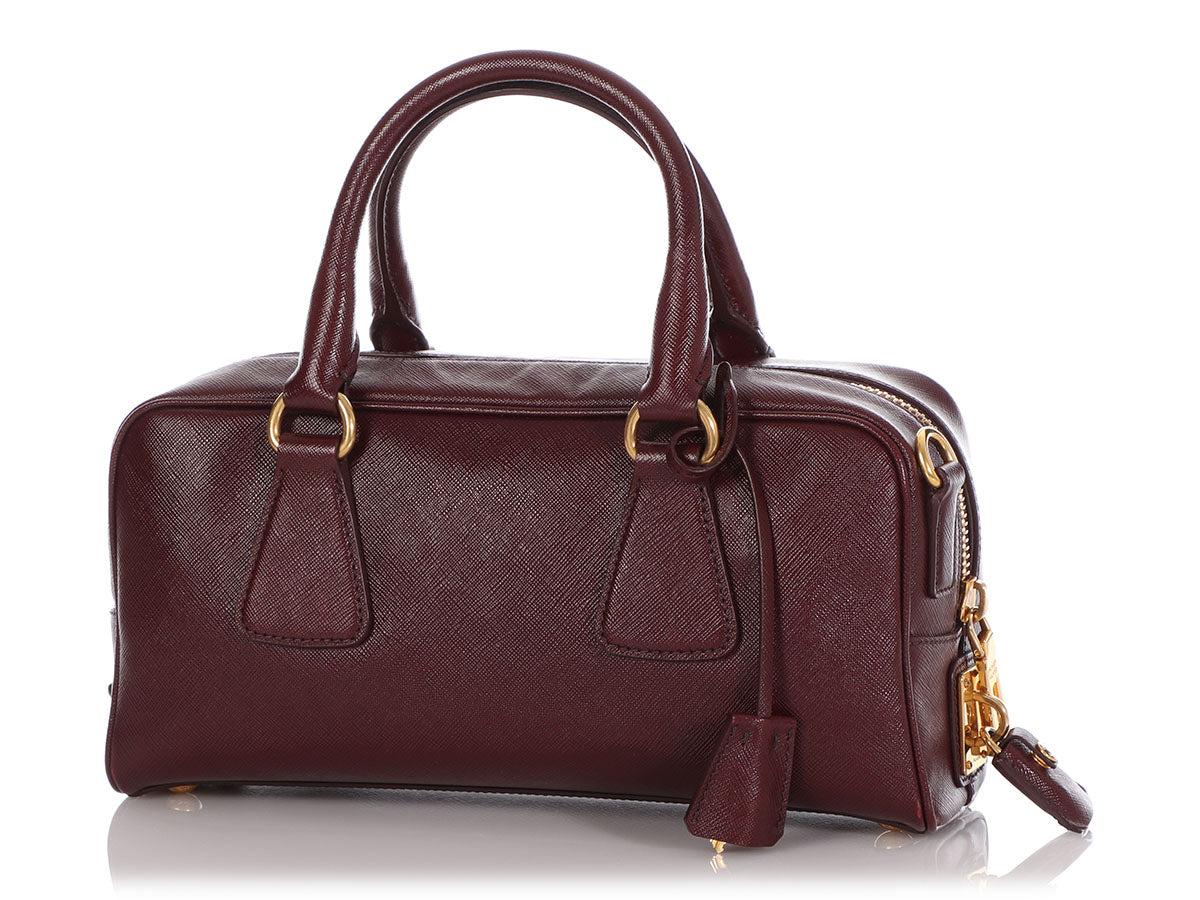 Prada Burgundy Matinée Large Saffiano Leather Crossbody Top Handle Bag, 2020.