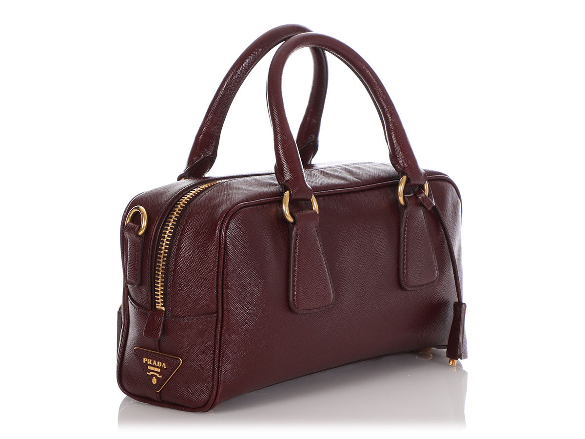 PRADA Saffiano Leather Burgundy Bauletto Bag
