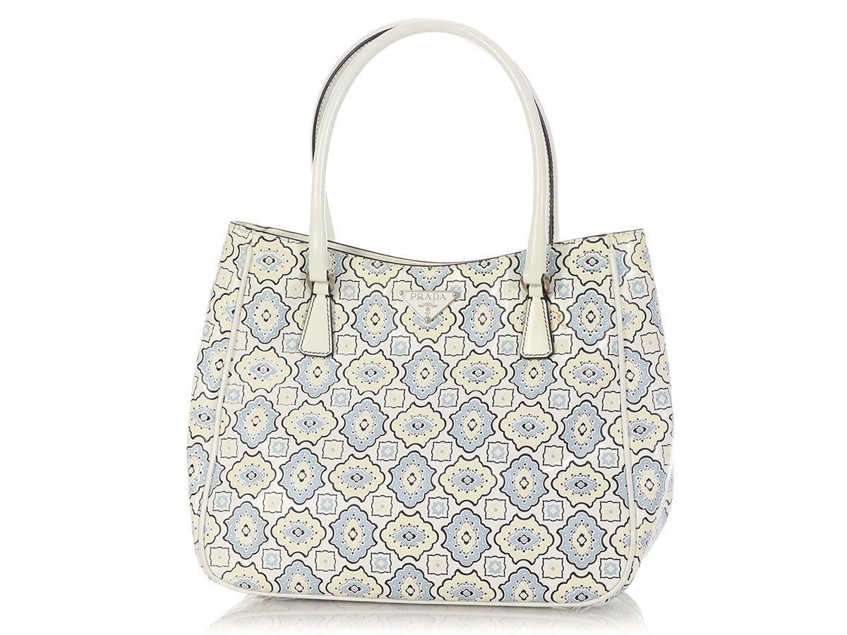 Prada Floral-embossed Leather Tote Bag in White