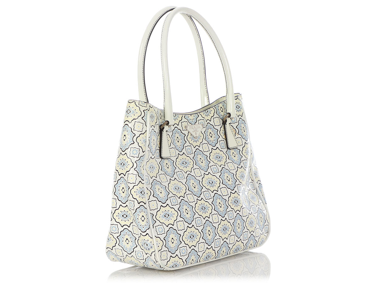 Prada Floral-embossed Leather Tote Bag in White