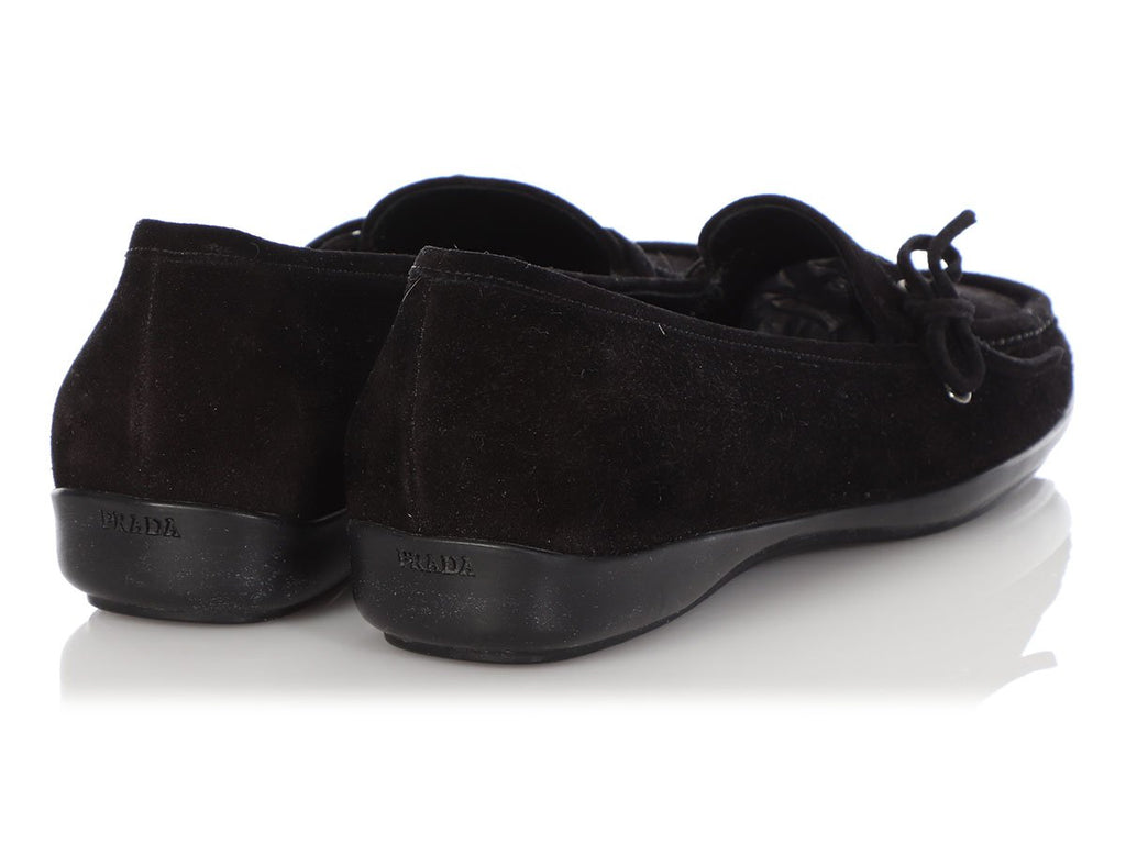 Prada Black Suede Moccasin Loafers