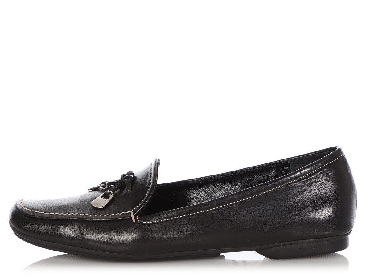 Logo leather loafers in black - Prada